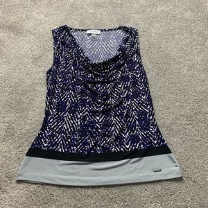 Calvin Klein Blue and White Print Stretch Top